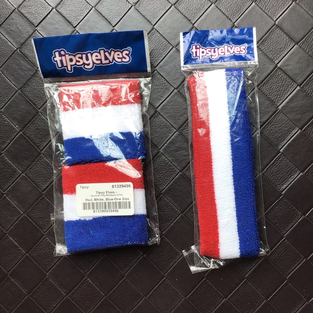 NEW Tipsy Elves terry flag stripe patriotic headband and wristbands